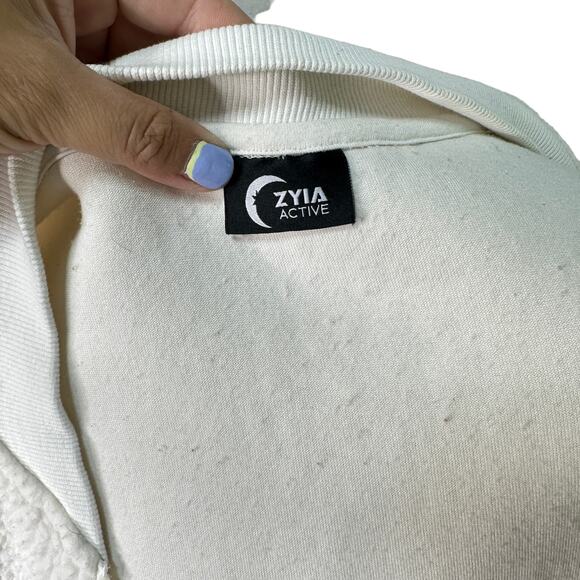 ZYIA  ACTIVE Womens M White Sherpa Collarless Full Zip Flying V Bomber Jacket - Picture 10 of 11